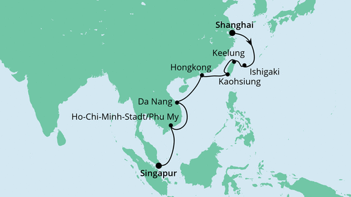 Routenverlauf für Singapur, Malaysia & Indonesien mit AIDAbella am 16.03.20 Routenverlauf für Singapur, Malaysia & Indonesien mit AIDAbella am 16.03.20