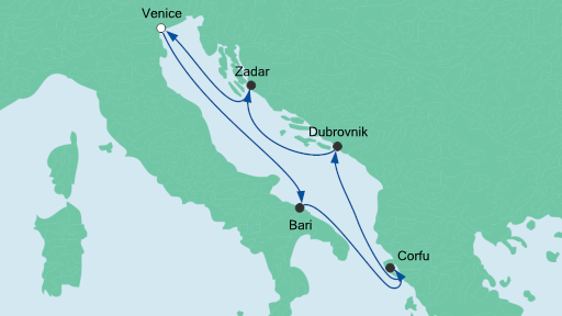 Routenverlauf für Adria ab Venedig mit AIDAblu am 28.06.20 Routenverlauf für Adria ab Venedig mit AIDAblu am 28.06.20