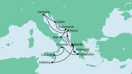 Routenverlauf für Griechenland ab Korfu 2 mit AIDAblu am 22.08.21 Routenverlauf für Griechenland ab Korfu 2 mit AIDAblu am 22.08.21