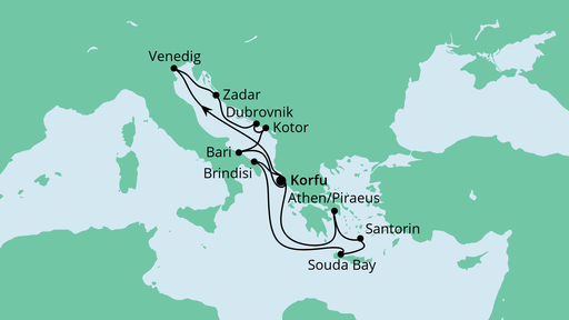 Routenverlauf für Griechenland ab Korfu 2 mit AIDAblu am 05.09.21 Routenverlauf für Griechenland ab Korfu 2 mit AIDAblu am 05.09.21