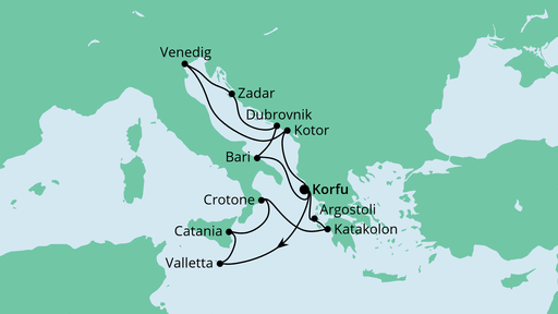 Routenverlauf für Griechenland ab Korfu 2 mit AIDAblu am 26.09.21 Routenverlauf für Griechenland ab Korfu 2 mit AIDAblu am 26.09.21