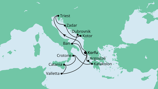 Routenverlauf für Adria & Mittelmeerinseln mit AIDAblu am 04.06.23 Routenverlauf für Adria & Mittelmeerinseln mit AIDAblu am 04.06.23