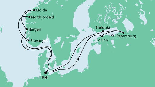 Routenverlauf für Norwegen & Ostsee mit AIDAcosma am 29.05.21 Routenverlauf für Norwegen & Ostsee mit AIDAcosma am 29.05.21