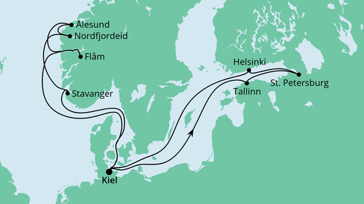 Routenverlauf für Norwegen & Ostsee mit AIDAcosma am 26.06.21 Routenverlauf für Norwegen & Ostsee mit AIDAcosma am 26.06.21
