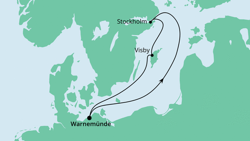 Routenverlauf für Kurzreise nach Schweden mit AIDAdiva am 19.04.22 Routenverlauf für Kurzreise nach Schweden mit AIDAdiva am 19.04.22