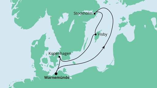 Routenverlauf für Schweden & Dänemark mit AIDAdiva am 16.10.21 Routenverlauf für Schweden & Dänemark mit AIDAdiva am 16.10.21