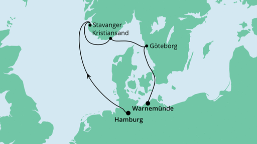 Routenverlauf für Norwegen & Schweden mit AIDAdiva am 06.04.22 Routenverlauf für Norwegen & Schweden mit AIDAdiva am 06.04.22
