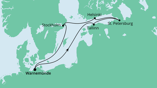 Routenverlauf für Ostsee ab Warnemünde 1 mit AIDAdiva am 09.05.20 Routenverlauf für Ostsee ab Warnemünde 1 mit AIDAdiva am 09.05.20