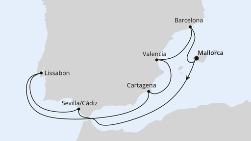 Routenverlauf für Spanien mit Lissabon mit AIDAdiva am 29.11.24 Routenverlauf für Spanien mit Lissabon mit AIDAdiva am 29.11.24