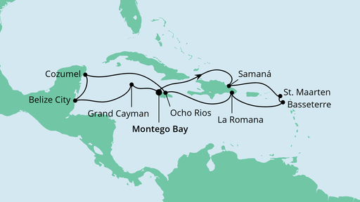 Routenverlauf für Kleine Antillen & Mexiko mit AIDAdiva am 04.12.22 Routenverlauf für Kleine Antillen & Mexiko mit AIDAdiva am 04.12.22