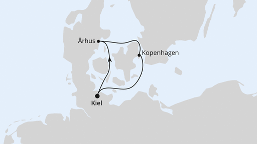 Routenverlauf für Kurzreise nach Århus & Kopenhagen mit AIDAluna am 25.04.24 Routenverlauf für Kurzreise nach Århus & Kopenhagen mit AIDAluna am 25.04.24