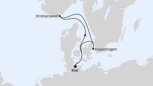 Routenverlauf für Kurzreise nach Kristiansand & Kopenhagen mit AIDAluna am 29.09.24 Routenverlauf für Kurzreise nach Kristiansand & Kopenhagen mit AIDAluna am 29.09.24