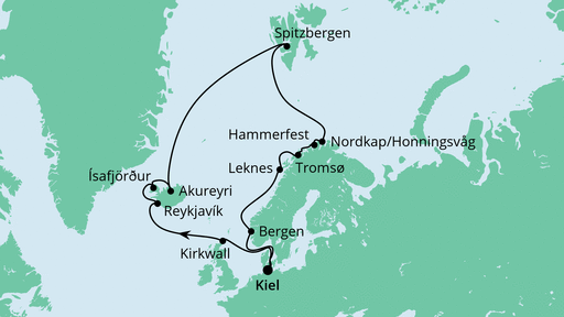 Routenverlauf für Highlights am Polarkreis mit AIDAluna am 16.05.23 Routenverlauf für Highlights am Polarkreis mit AIDAluna am 16.05.23