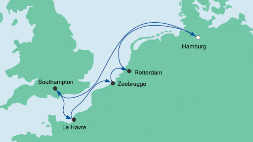 Routenverlauf für Metropolen ab Hamburg 1 mit AIDAmar am 18.04.20 Routenverlauf für Metropolen ab Hamburg 1 mit AIDAmar am 18.04.20