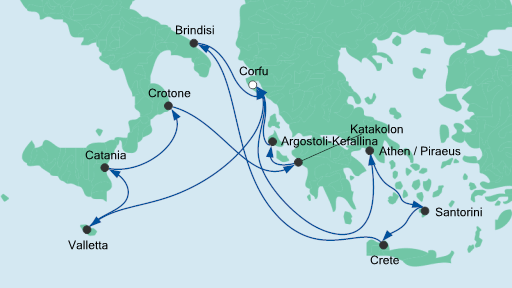 Routenverlauf für Griechenland & Mittelmeerinseln 2 mit AIDAmira am 26.05.20 Routenverlauf für Griechenland & Mittelmeerinseln 2 mit AIDAmira am 26.05.20