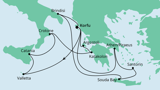 Routenverlauf für Griechenland & Mittelmeerinseln mit AIDAmira am 08.06.21 Routenverlauf für Griechenland & Mittelmeerinseln mit AIDAmira am 08.06.21