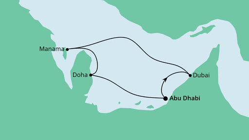 Routenverlauf für Orient ab Abu Dhabi mit AIDAnova am 10.03.22 Routenverlauf für Orient ab Abu Dhabi mit AIDAnova am 10.03.22