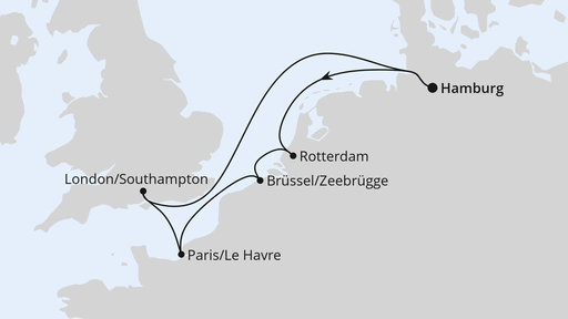 Routenverlauf für Metropolen ab Hamburg mit AIDAnova am 21.12.24 Routenverlauf für Metropolen ab Hamburg mit AIDAnova am 21.12.24