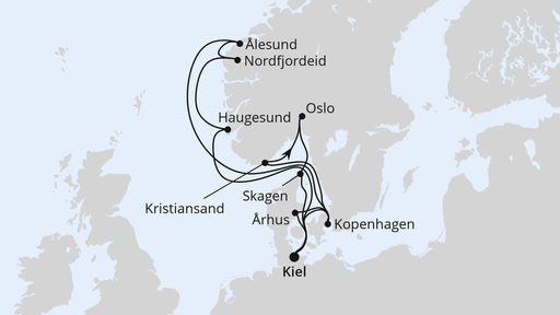 Routenverlauf für Große Skandinavien-Reise ab Kiel mit AIDAnova am 29.06.24 Routenverlauf für Große Skandinavien-Reise ab Kiel mit AIDAnova am 29.06.24