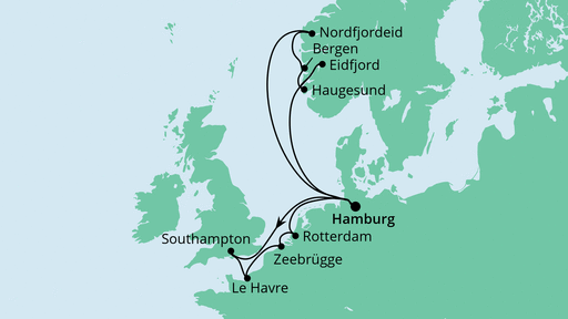 Routenverlauf für Metropolen & Norwegen 1 mit AIDAperla am 22.08.20 Routenverlauf für Metropolen & Norwegen 1 mit AIDAperla am 22.08.20