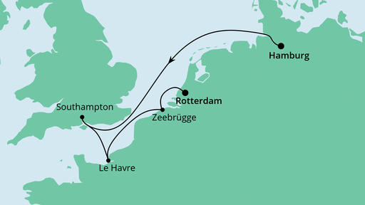 Routenverlauf für Von Hamburg nach Rotterdam mit AIDAprima am 08.05.21 Routenverlauf für Von Hamburg nach Rotterdam mit AIDAprima am 08.05.21