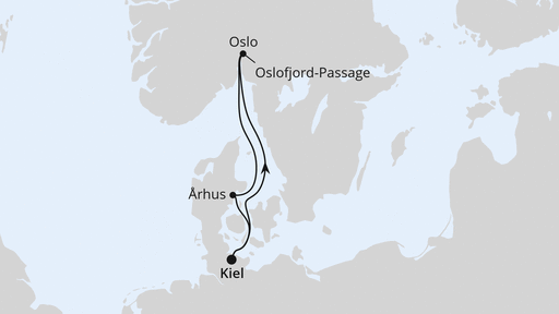 Routenverlauf für Kurzreise zum Skifestival in Oslo ab Kiel mit AIDAprima am 12.03.26 Routenverlauf für Kurzreise zum Skifestival in Oslo ab Kiel mit AIDAprima am 12.03.26