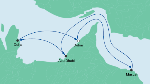 Routenverlauf für Orient ab Dubai mit AIDAprima am 20.03.20 Routenverlauf für Orient ab Dubai mit AIDAprima am 20.03.20
