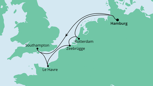 Routenverlauf für Metropolen ab Hamburg mit AIDAprima am 08.07.23 Routenverlauf für Metropolen ab Hamburg mit AIDAprima am 08.07.23