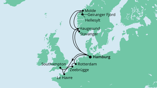 Routenverlauf für Metropolen & Norwegen mit AIDAprima am 02.07.22 Routenverlauf für Metropolen & Norwegen mit AIDAprima am 02.07.22
