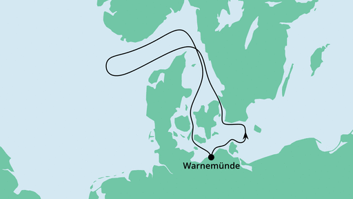 Routenverlauf für Ahoi Tour ab Warnemünde 2 mit AIDAsol am 04.07.21 Routenverlauf für Ahoi Tour ab Warnemünde 2 mit AIDAsol am 04.07.21