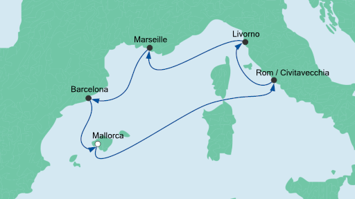Routenverlauf für Perlen am Mittelmeer 3 mit AIDAsol am 07.03.20 Routenverlauf für Perlen am Mittelmeer 3 mit AIDAsol am 07.03.20