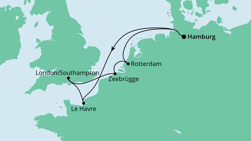 Routenverlauf für Metropolen ab Hamburg mit AIDAsol am 03.09.21 Routenverlauf für Metropolen ab Hamburg mit AIDAsol am 03.09.21