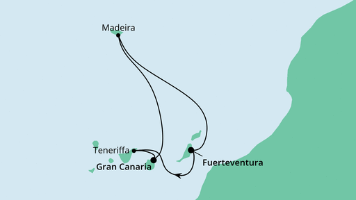 Routenverlauf für Kanarische Inselwelt & Madeira mit AIDAsol am 03.02.23 Routenverlauf für Kanarische Inselwelt & Madeira mit AIDAsol am 03.02.23