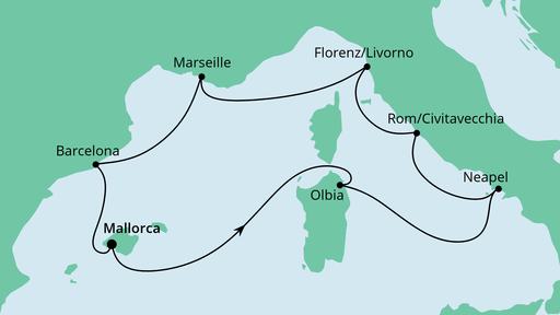 Routenverlauf für Mediterrane Highlights mit AIDAstella am 02.07.20 Routenverlauf für Mediterrane Highlights mit AIDAstella am 02.07.20