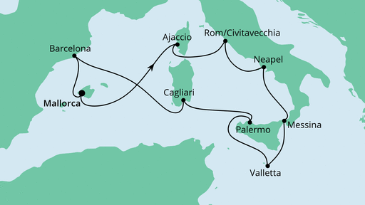 Routenverlauf für Italien & Mittelmeerinseln mit AIDAstella am 12.07.20 Routenverlauf für Italien & Mittelmeerinseln mit AIDAstella am 12.07.20