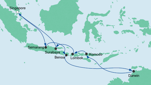 Routenverlauf für Australien & Indonesien mit AIDAvita am 12.01.20 Routenverlauf für Australien & Indonesien mit AIDAvita am 12.01.20